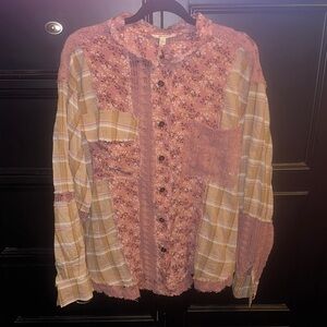 Blue Velvet Lg Boho Chic Floral Button-Up Top